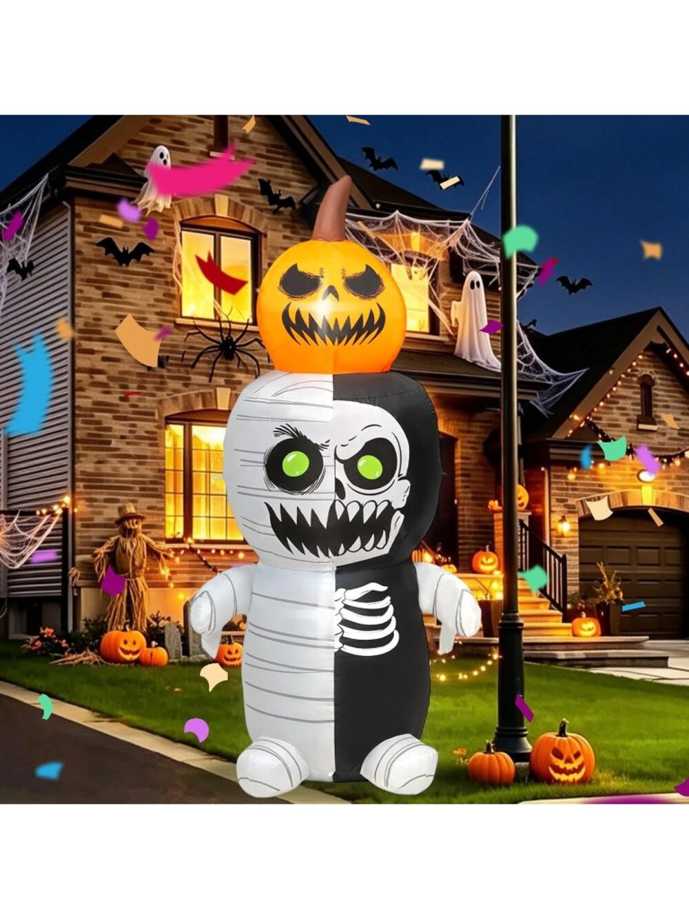🎃 5 FT Pumpkin Zombie Halloween Inflatable Outdoor Yard Decor LED Lights